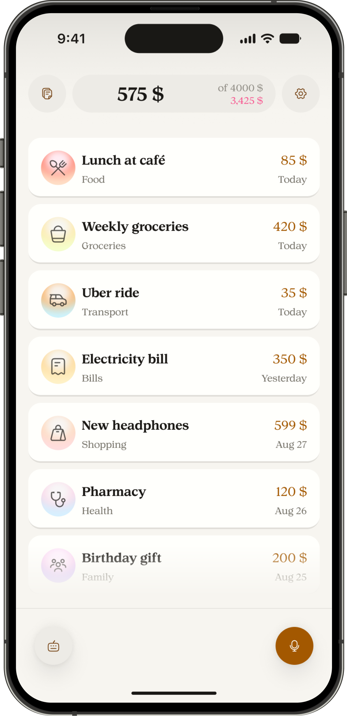 Manor app screen for Record several expenses