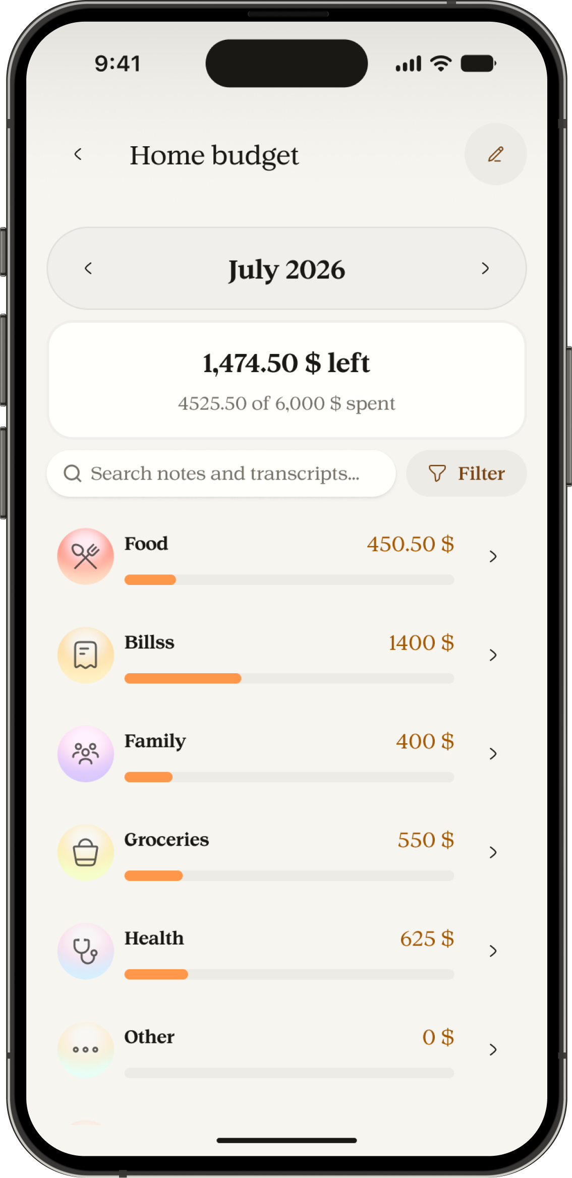 Manor app screen for See your remaining budget