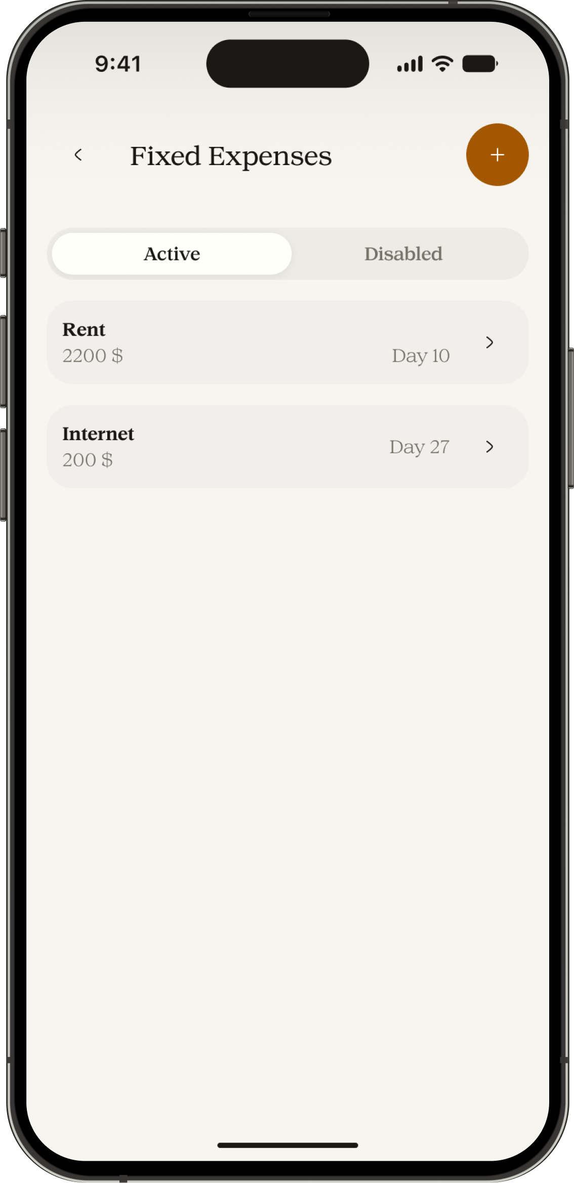 Manor app screen for Set fixed expenses once