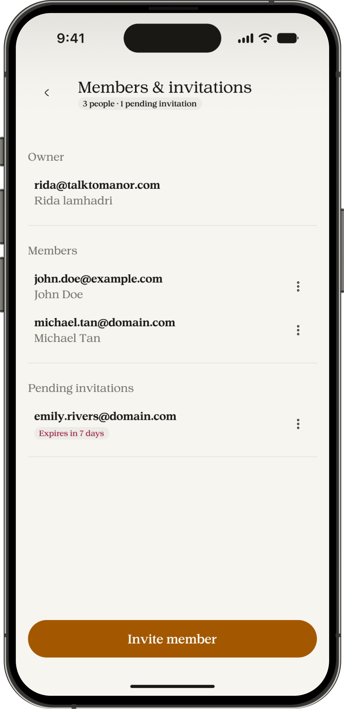 Manor app screen for Share a budget