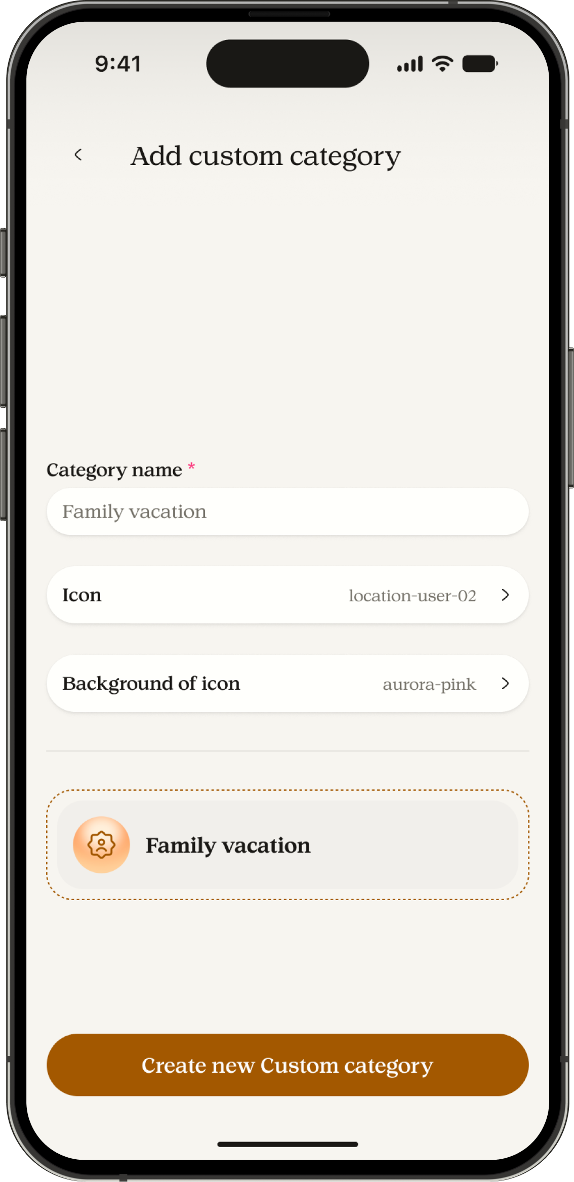Manor app screen for Use your own categories